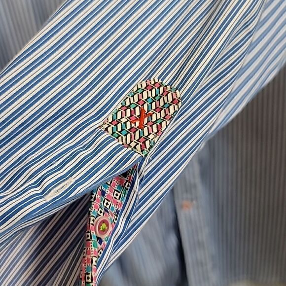 Robert Graham Blue Striped Cotton Long Sleeve Button Down - Picture 8 of 9